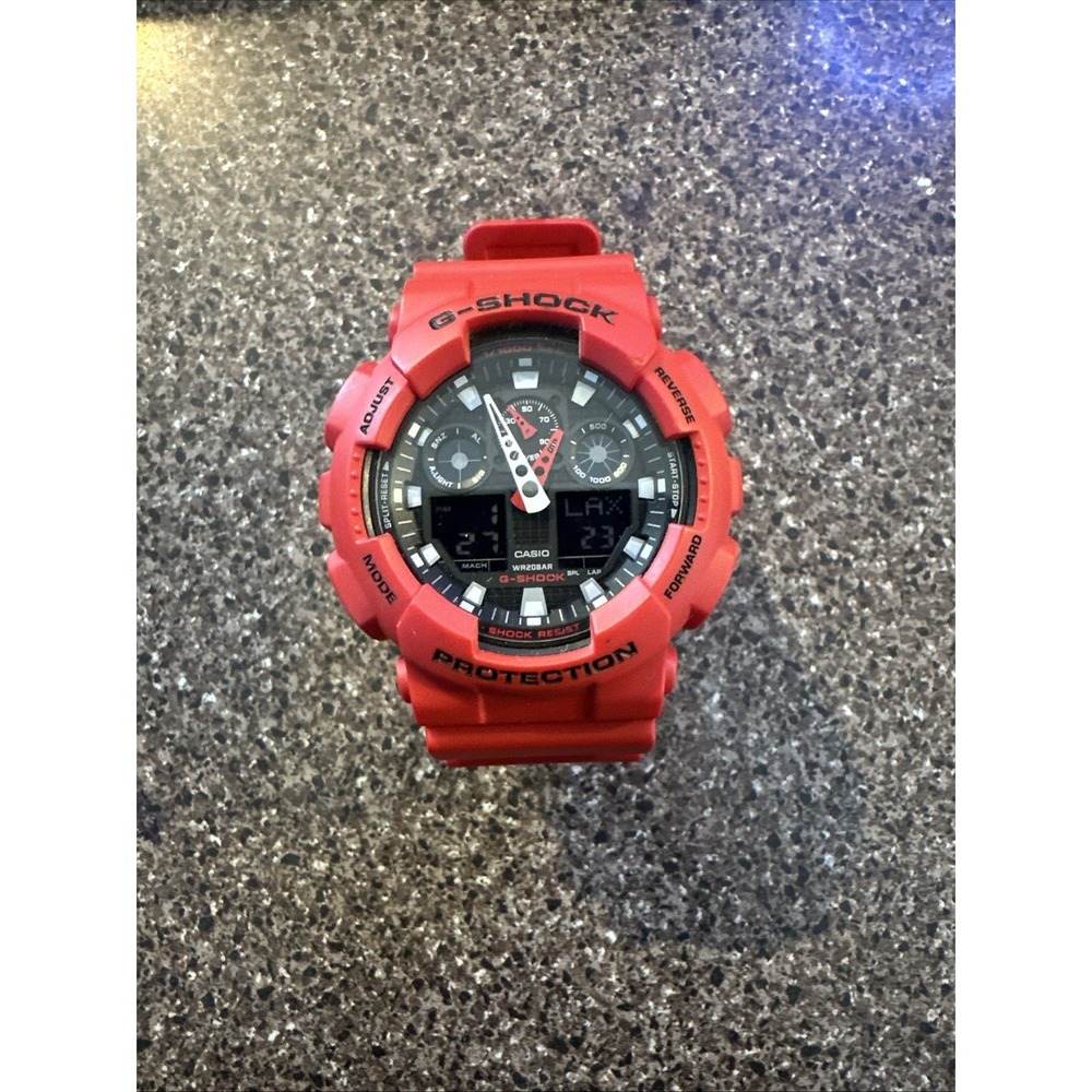 Casio G-Shock GA100B-4A Analog-Digital Red Resin Black Dial Watch
